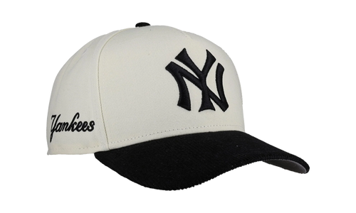 9FIFTY New York Yankees A Frame Snapback Hat "Off White / Black - Corduroy Visor" NE277
