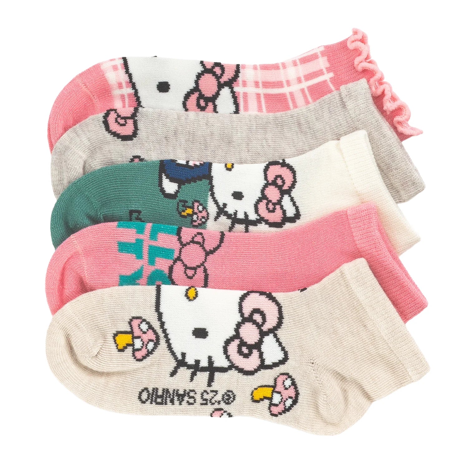 5 Pack Kids Hello Kitty Lettuce Edge Quarter