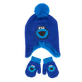 Toddler Cookie Monster Pom Earflap Beanie & Mitten Set