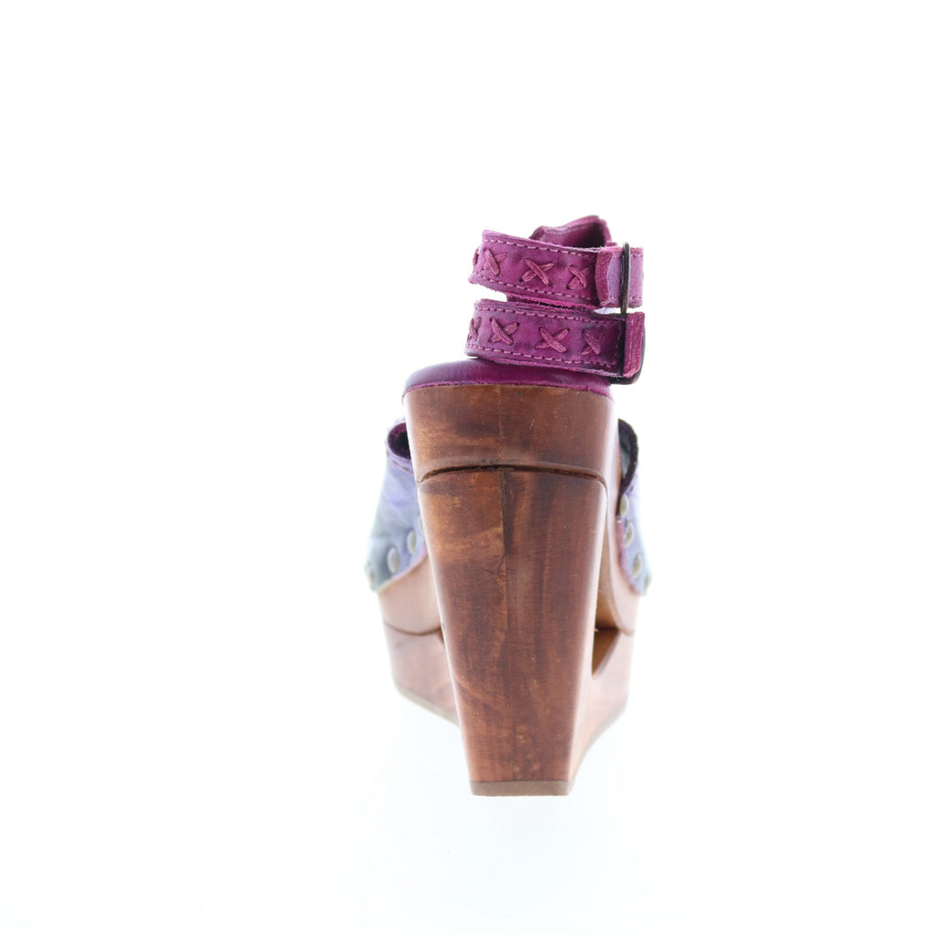Bed Stu Imelda F399012 Womens Purple Leather Hook & Loop Wedges Heels Shoes